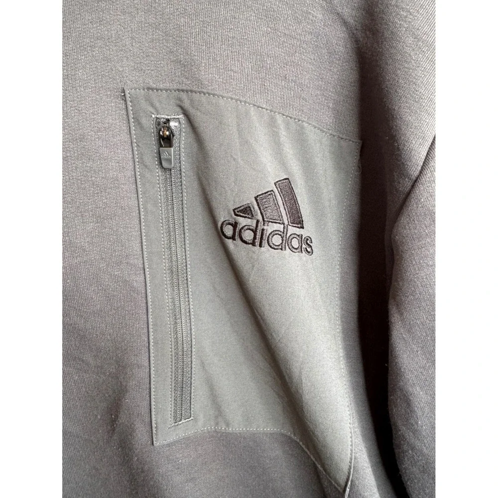 Adidas Mens Medium Grey Fleece Pullover Hoodie Zippered Chest Pocket Sweatshirt